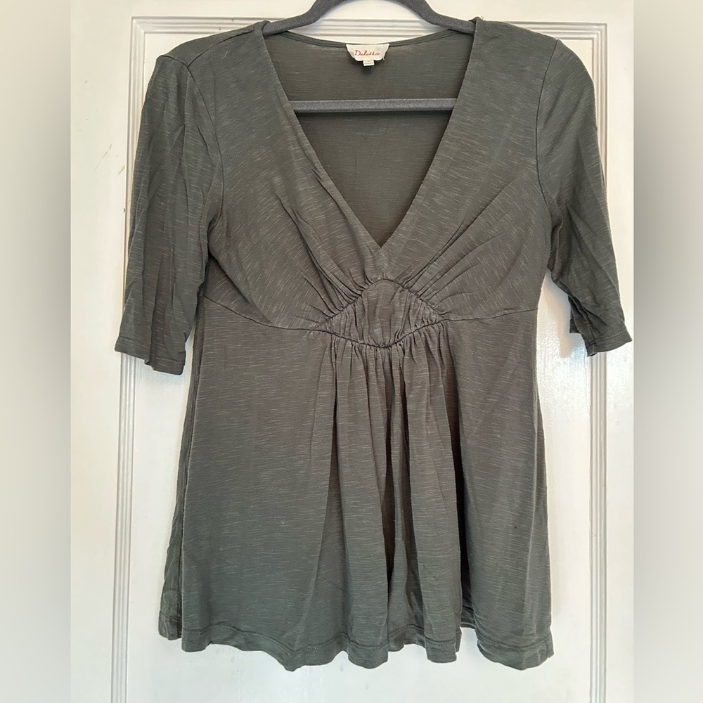 Anthropologie Deletta Green Pleated Empire Top